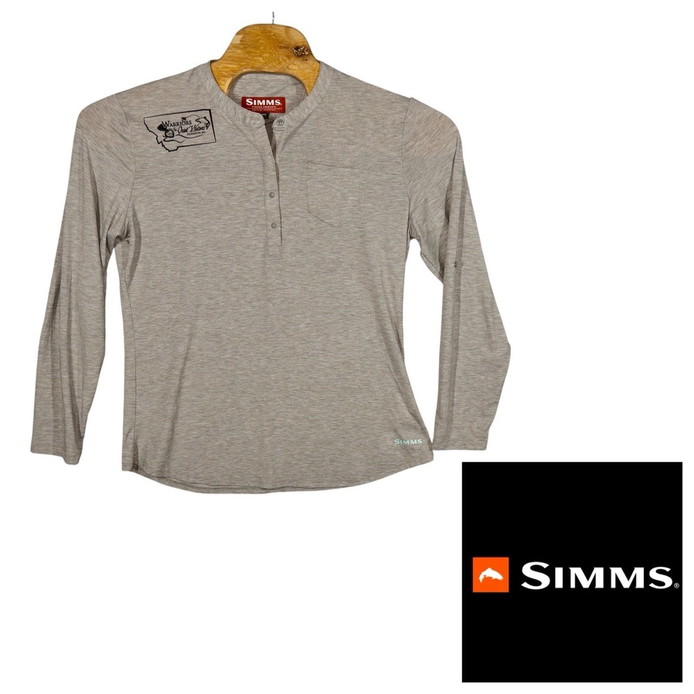 Simms Fishing Button Henley‎ Shirt Womens XL Warriors Quiet Waters Outdoors